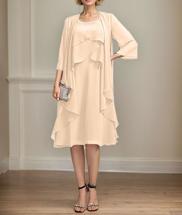 A-line Scoop Knee-Length Chiffon Mother of the Bride Dress With Beading