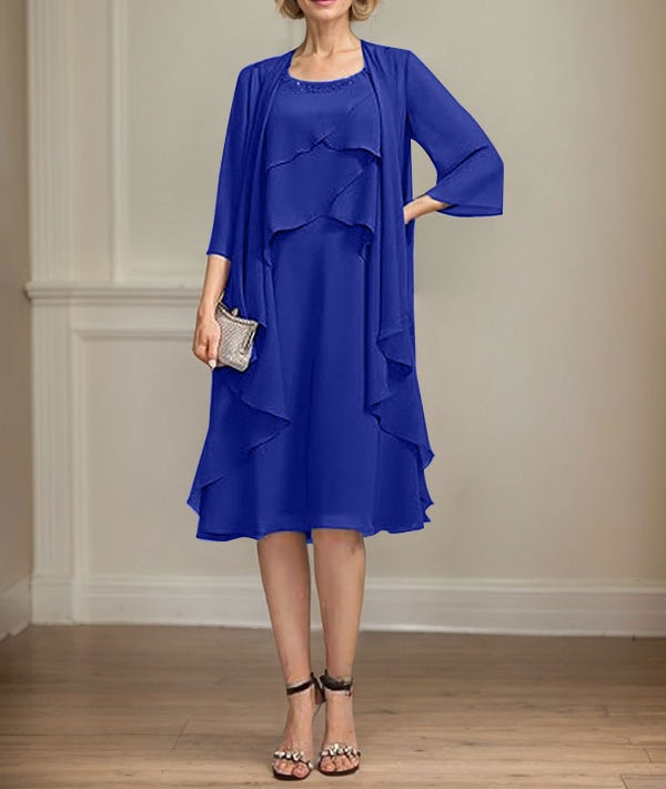 A-line Scoop Knee-Length Chiffon Mother of the Bride Dress With Beading