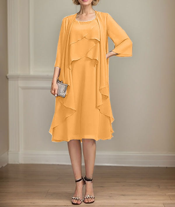 A-line Scoop Knee-Length Chiffon Mother of the Bride Dress With Beading
