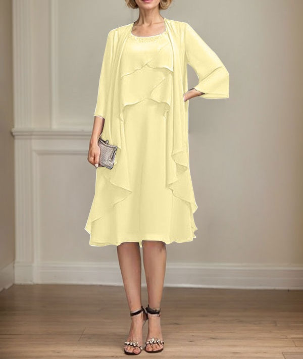 A-line Scoop Knee-Length Chiffon Mother of the Bride Dress With Beading