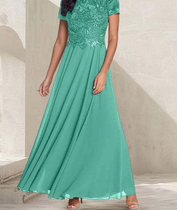 Charcoal Grey A-Line Scoop Long Mother of the Bride Dress With Beadings