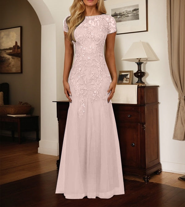Dark Navy Mermaid Scoop Sequins Tulle Dress