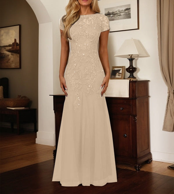 Dark Navy Mermaid Scoop Sequins Tulle Dress