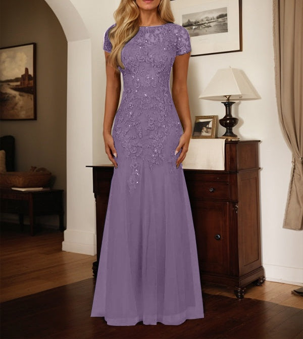 Dark Navy Mermaid Scoop Sequins Tulle Dress