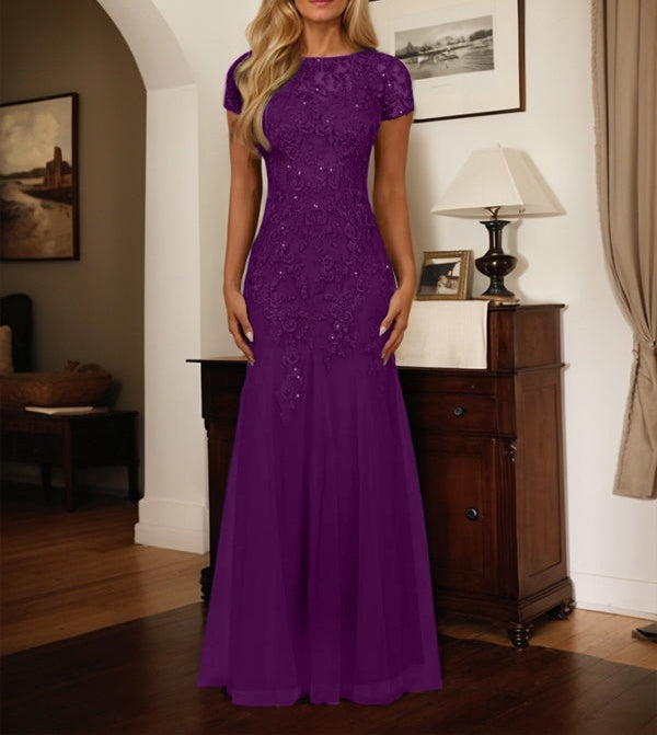 Dark Navy Mermaid Scoop Sequins Tulle Dress