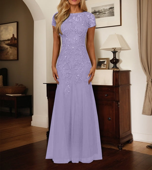 Dark Navy Mermaid Scoop Sequins Tulle Dress