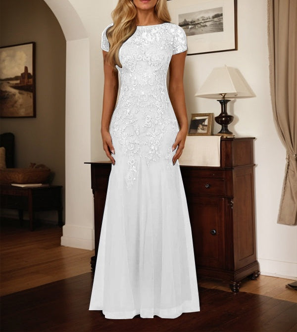 Dark Navy Mermaid Scoop Sequins Tulle Dress