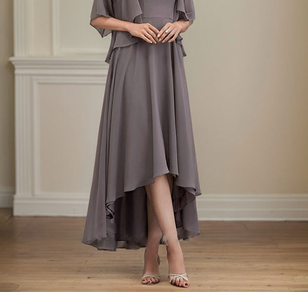 A-line V-Neck Asymmetrical Chiffon Mother of the Bride Dress With Beading Sequins