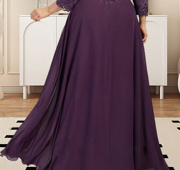 A-line Scoop Floor-Length Lace Chiffon Mother of the Bride Dress With Sequins