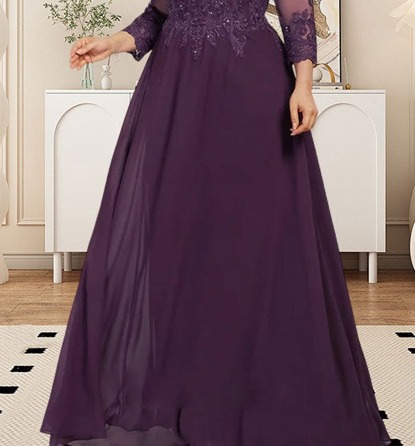 A-line Scoop Floor-Length Lace Chiffon Mother of the Bride Dress With Sequins