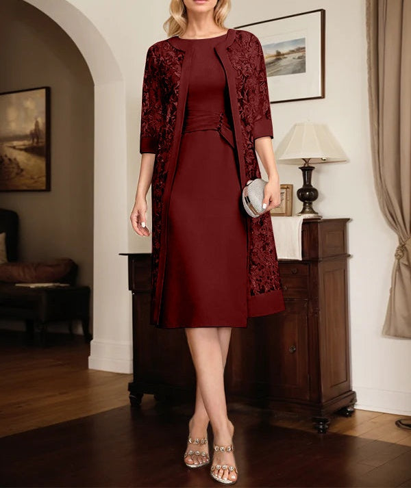 Sheath/Column Scoop Knee-Length Chiffon Mother of the Bride Dress With Pleated Sequins