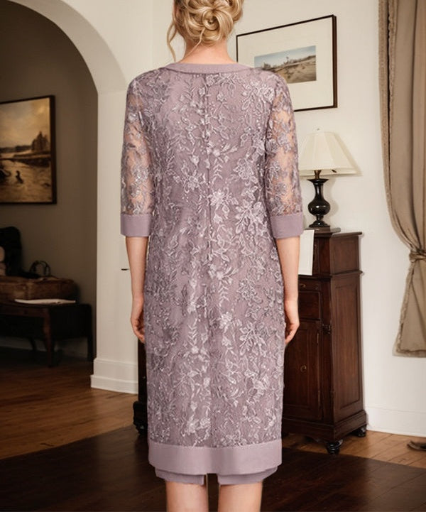 Sheath/Column Scoop Knee-Length Chiffon Mother of the Bride Dress With Pleated Sequins