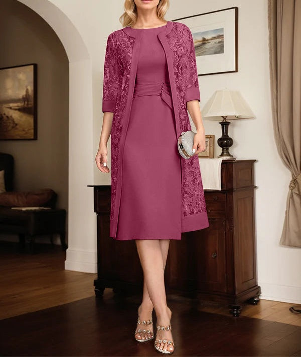 Sheath/Column Scoop Knee-Length Chiffon Mother of the Bride Dress With Pleated Sequins