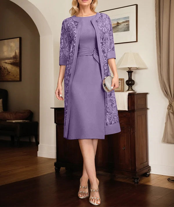 Sheath/Column Scoop Knee-Length Chiffon Mother of the Bride Dress With Pleated Sequins
