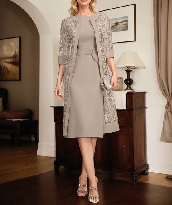 Sheath/Column Scoop Knee-Length Chiffon Mother of the Bride Dress With Pleated Sequins
