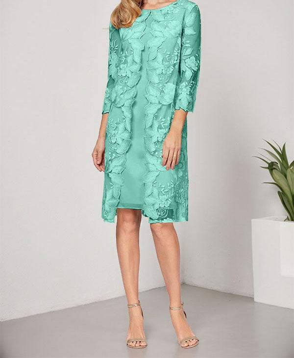 A-line Scoop Knee-Length Chiffon Lace Mother of the Bride Dress With Jacket