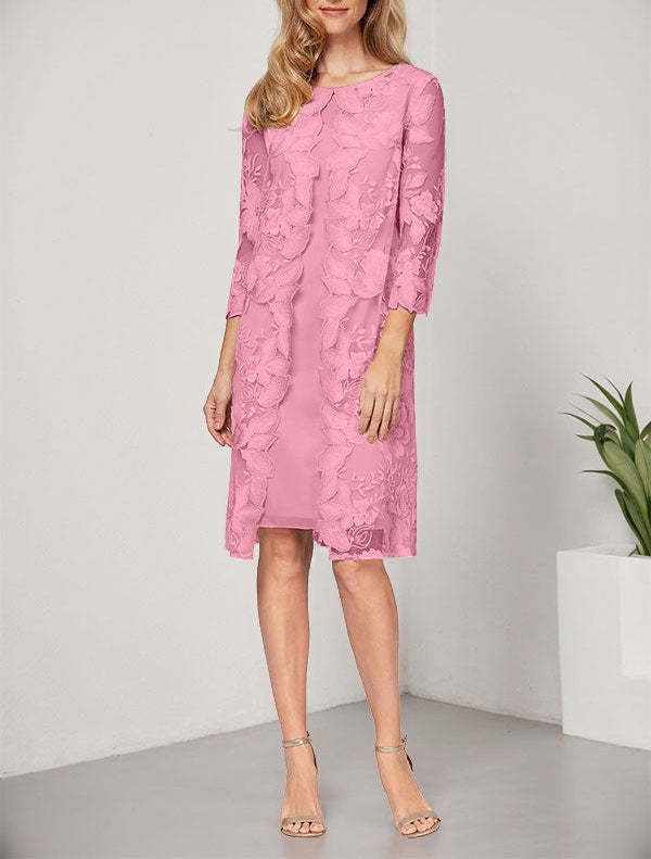 A-line Scoop Knee-Length Chiffon Lace Mother of the Bride Dress With Jacket