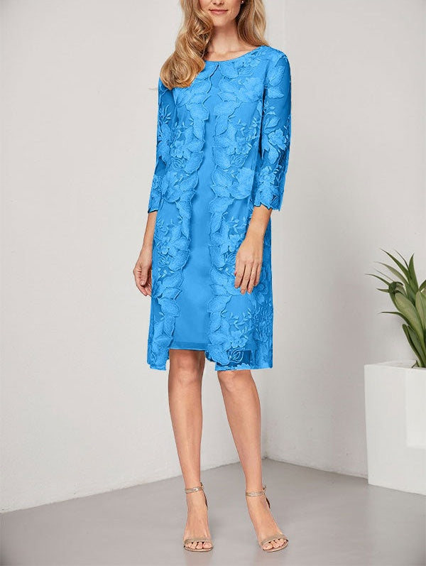 A-line Scoop Knee-Length Chiffon Lace Mother of the Bride Dress With Jacket