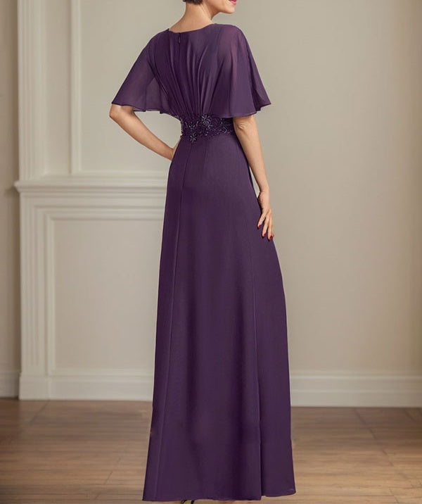 A-line V-Neck Floor-Length Chiffon Mother of the Bride Dress With Plea