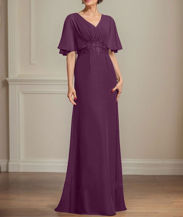 A-line V-Neck Floor-Length Chiffon Mother of the Bride Dress With Plea A-line V-Neck Floor-Length Chiffon Mother of the Bride Dress With Plea