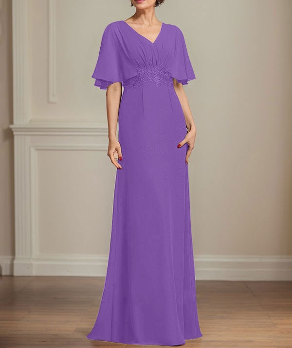 A-line V-Neck Floor-Length Chiffon Mother of the Bride Dress With Plea A-line V-Neck Floor-Length Chiffon Mother of the Bride Dress With Plea