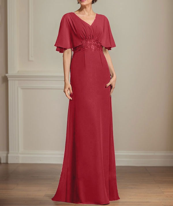 A-line V-Neck Floor-Length Chiffon Mother of the Bride Dress With Plea A-line V-Neck Floor-Length Chiffon Mother of the Bride Dress With Plea
