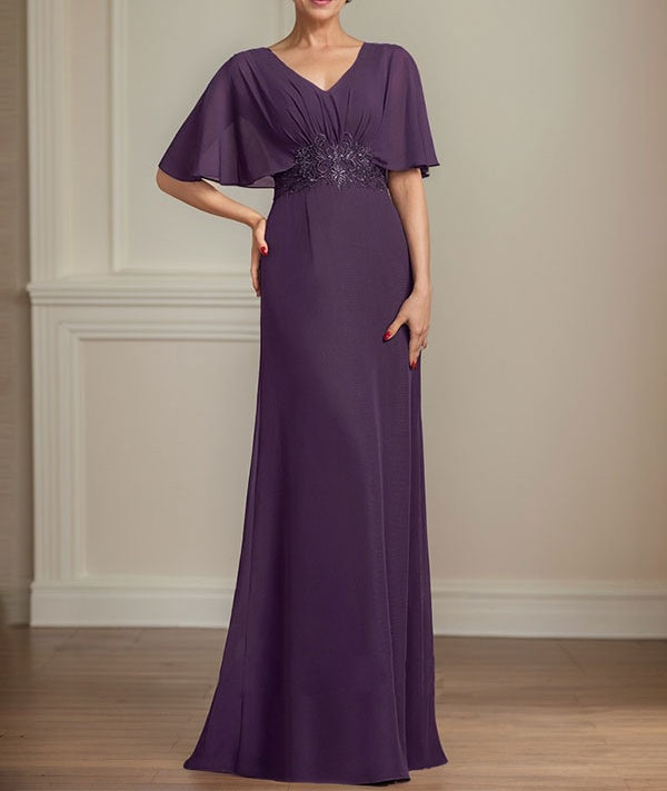 A-line V-Neck Floor-Length Chiffon Mother of the Bride Dress With Plea A-line V-Neck Floor-Length Chiffon Mother of the Bride Dress With Plea