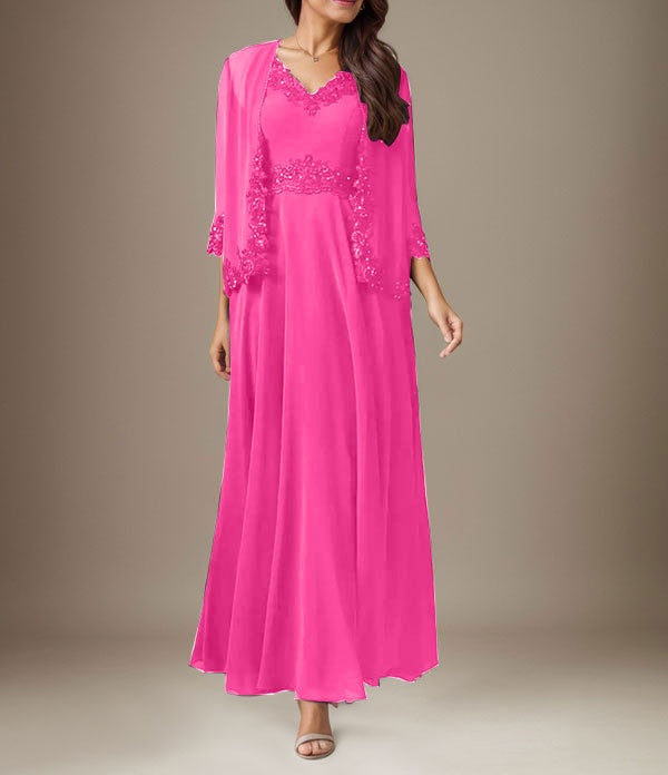 Plum A-Line Sequins Chiffon Dress