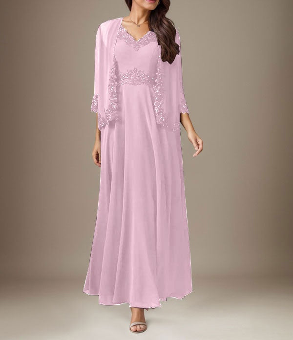 Plum A-Line Sequins Chiffon Dress