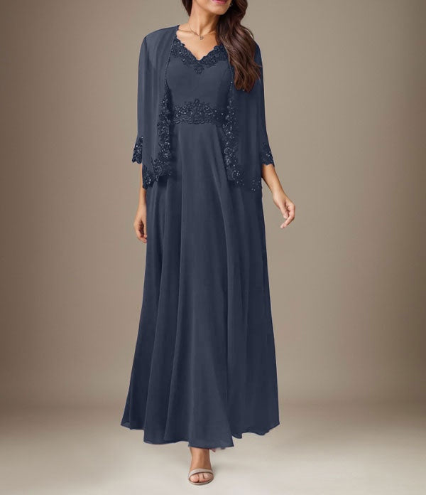 Plum A-Line Sequins Chiffon Dress