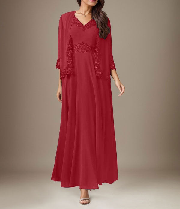 Plum A-Line Sequins Chiffon Dress