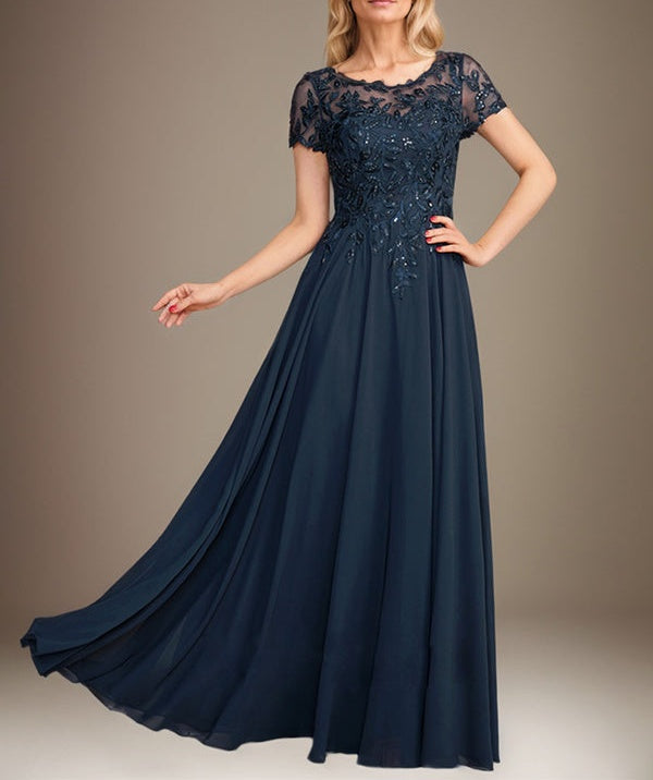 A-Line Scoop Floor-Length Chiffon Mother of the Bride Dress With Applique & Sequins