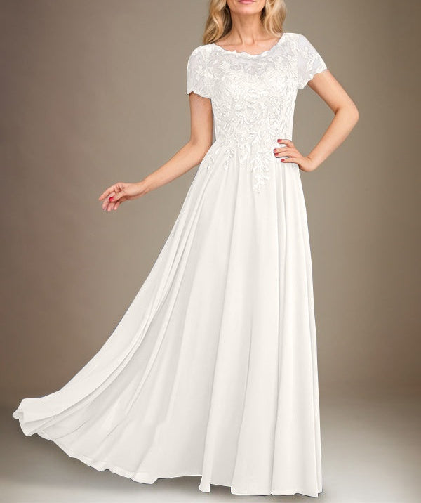 A-Line Scoop Floor-Length Chiffon Mother of the Bride Dress With Applique & Sequins