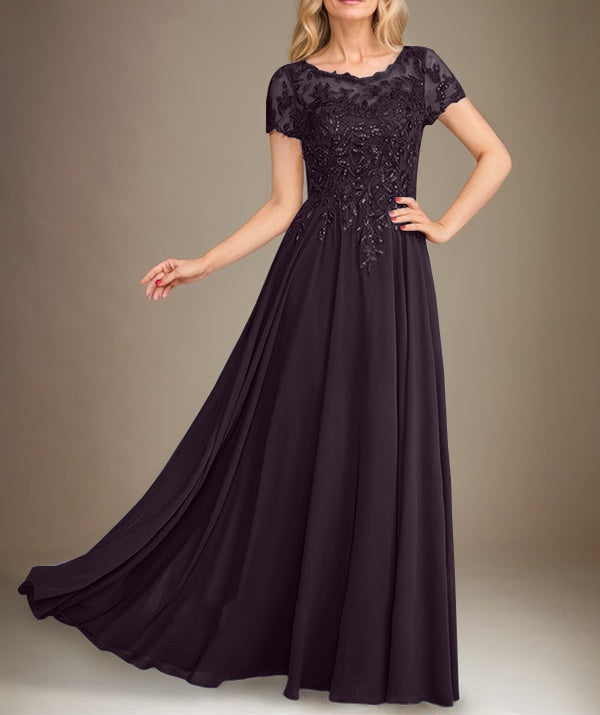 A-Line Scoop Floor-Length Chiffon Mother of the Bride Dress With Applique & Sequins