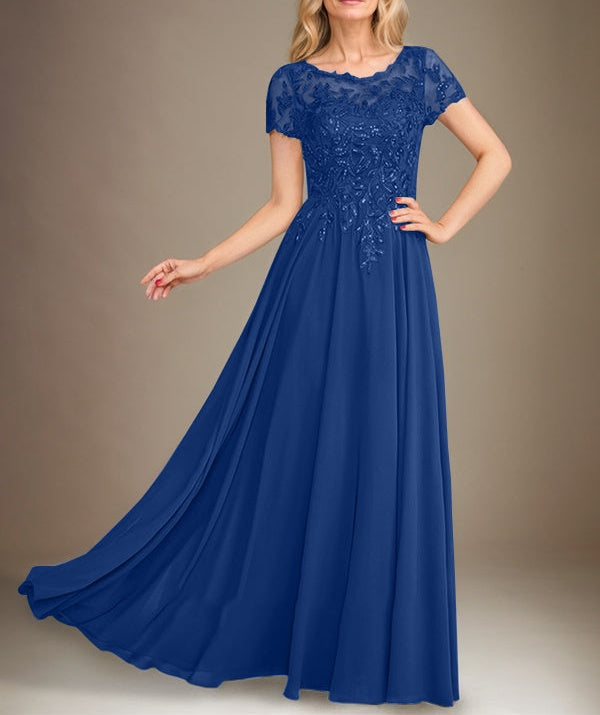 A-Line Scoop Floor-Length Chiffon Mother of the Bride Dress With Applique & Sequins