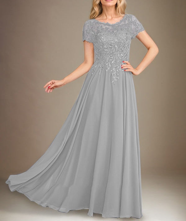 A-Line Scoop Floor-Length Chiffon Mother of the Bride Dress With Applique & Sequins