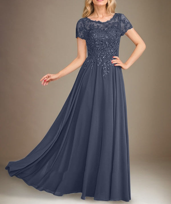 A-Line Scoop Floor-Length Chiffon Mother of the Bride Dress With Applique & Sequins