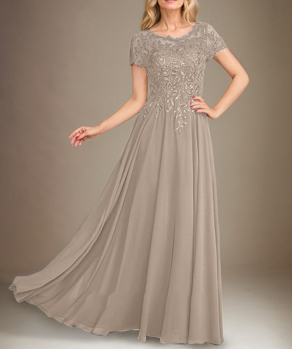 A-Line Scoop Floor-Length Chiffon Mother of the Bride Dress With Applique & Sequins