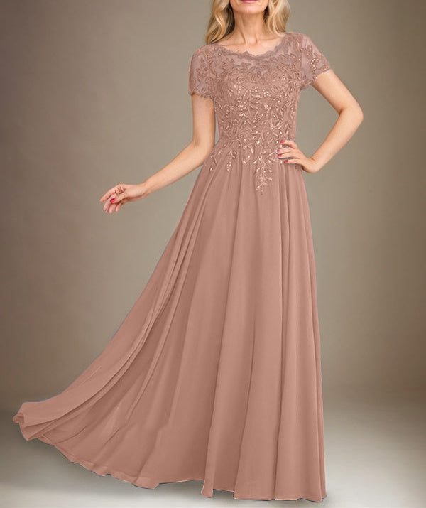 A-Line Scoop Floor-Length Chiffon Mother of the Bride Dress With Applique & Sequins