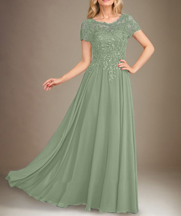 A-Line Scoop Floor-Length Chiffon Mother of the Bride Dress With Applique & Sequins