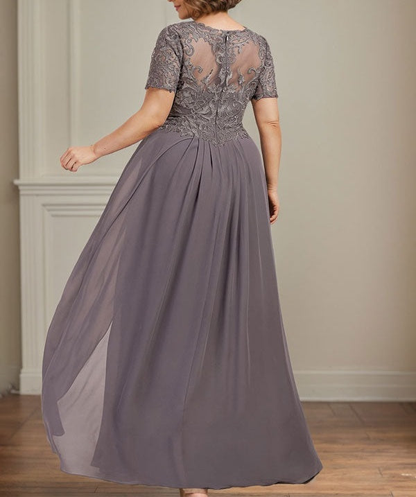 A-line V-Neck Floor-Length Chiffon Lace Mother of the Bride Dress