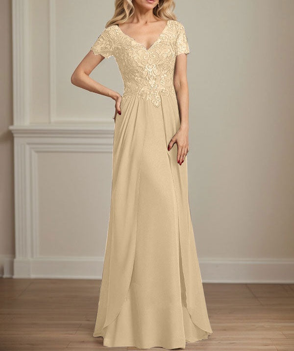 A-line V-Neck Floor-Length Chiffon Lace Mother of the Bride Dress