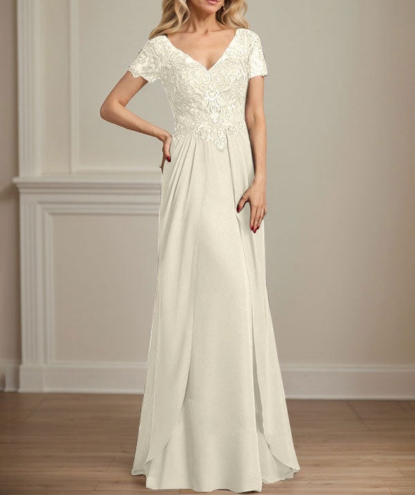 A-line V-Neck Floor-Length Chiffon Lace Mother of the Bride Dress
