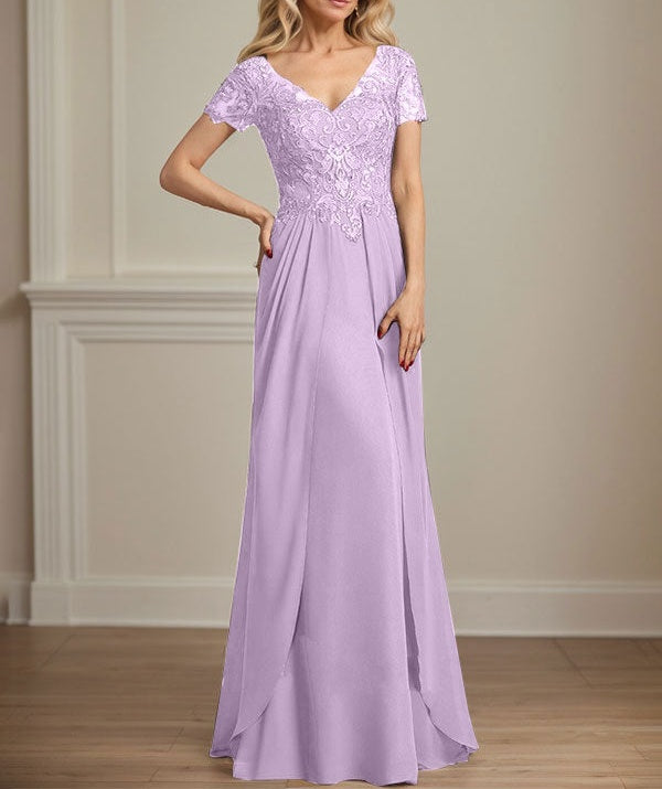A-line V-Neck Floor-Length Chiffon Lace Mother of the Bride Dress