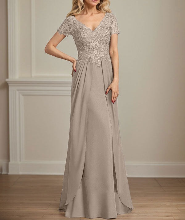 A-line V-Neck Floor-Length Chiffon Lace Mother of the Bride Dress