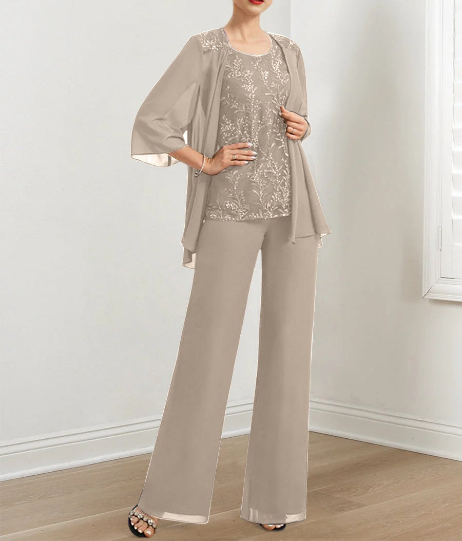 Chiffon Mother of the Bride Pantsuits with Sequins & Jacket