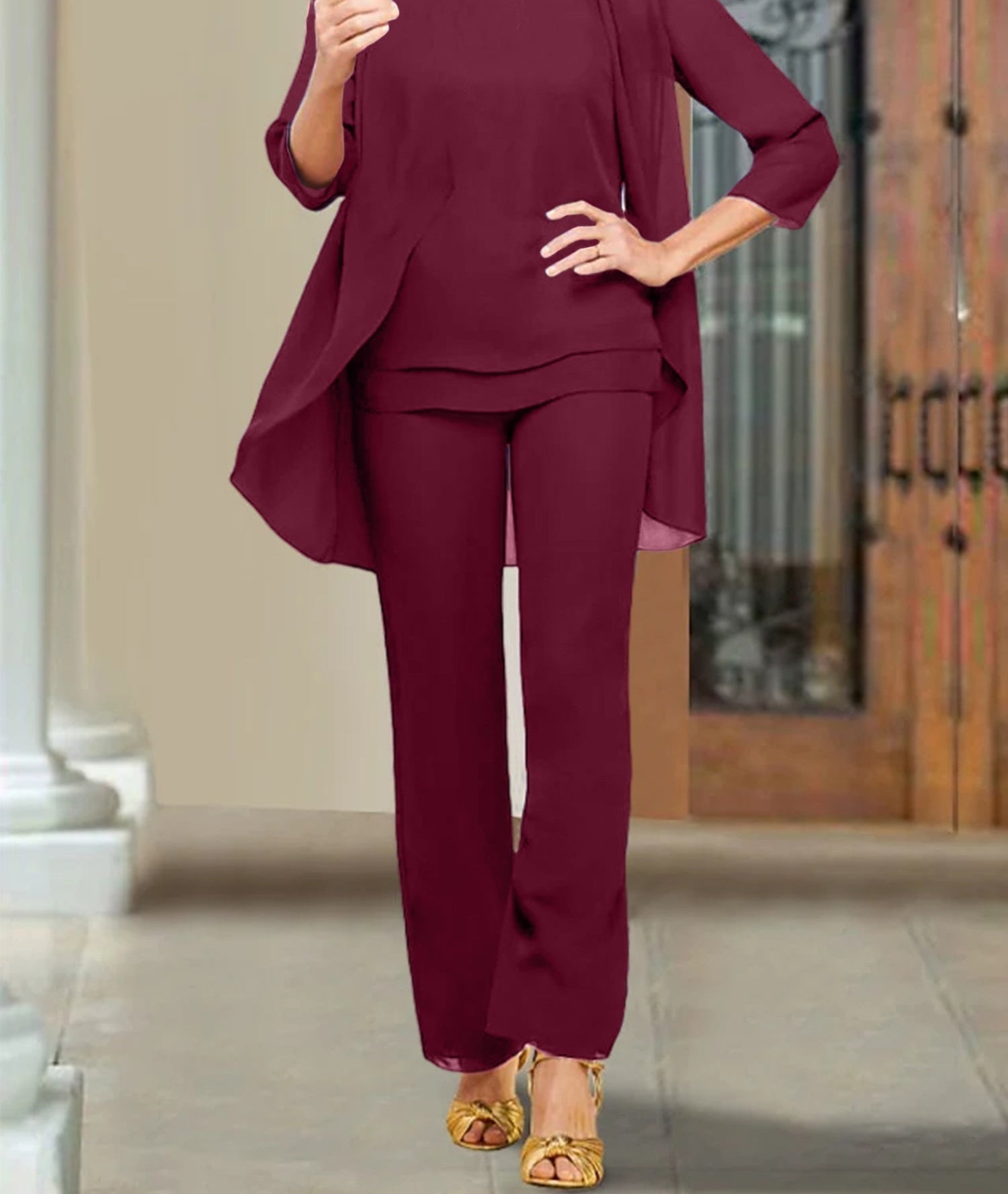 Chiffon Scoop Mother of the Bride Pantsuits