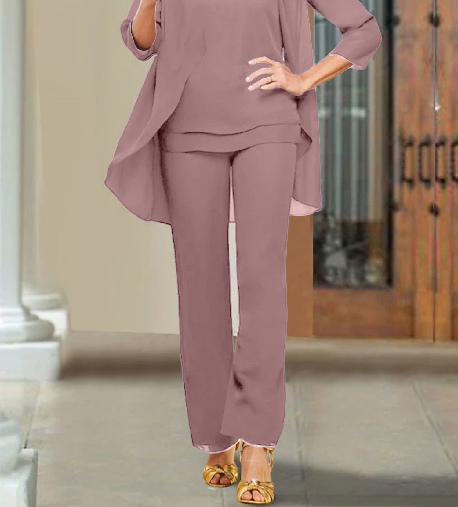 Chiffon Scoop Mother of the Bride Pantsuits