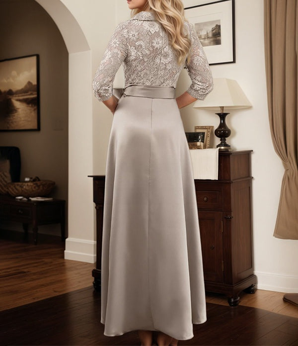 chinese dress ladies 1/2 Sleeves Scoop Elastic Satin Lace Mother of The Bride Dresses with –  Angrila main image 1