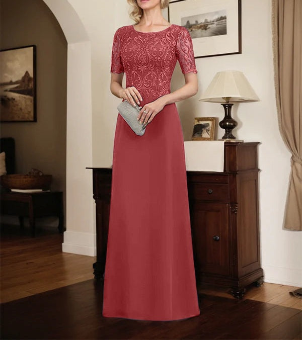 A-line Scoop Floor-Length Lace Chiffon Mother of the Bride Dress With Sequins